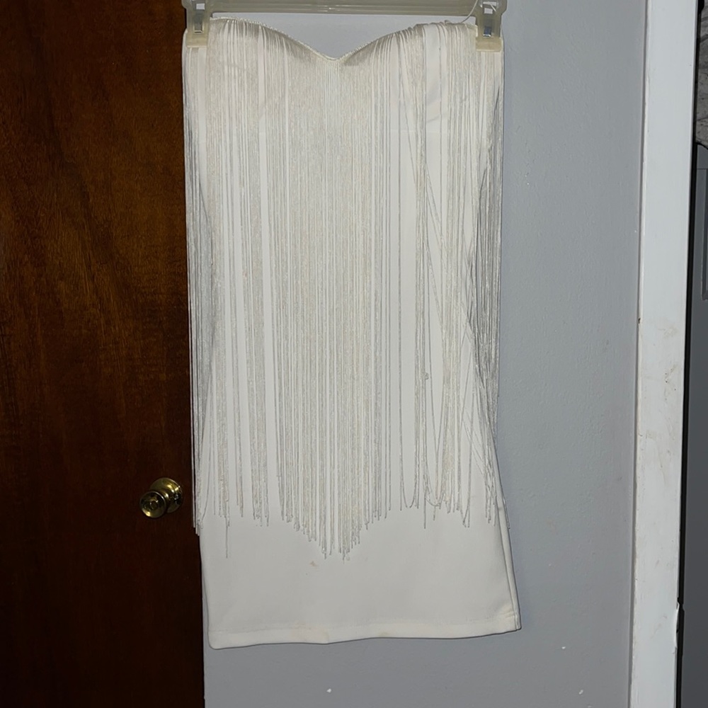 White mini dress w/ long fringe